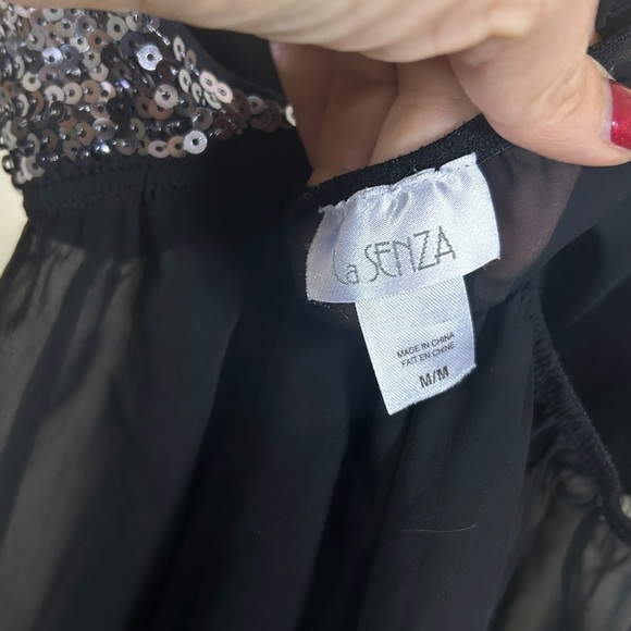 Y2K Vintage Slip Dress Medium Black Sheer Mesh Sequin Babydoll Chemise Lingerie - Picture 4 of 4